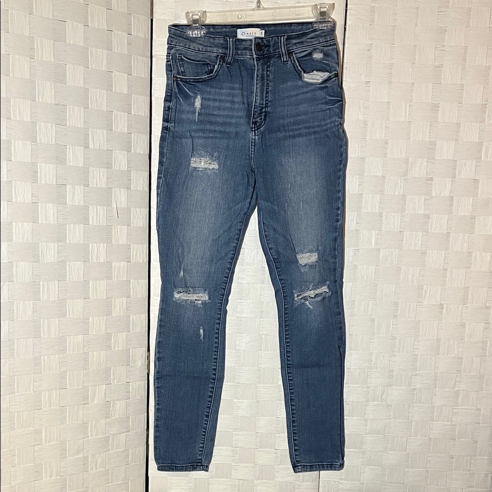 Oasis High Rise Distressed Blue Jeans